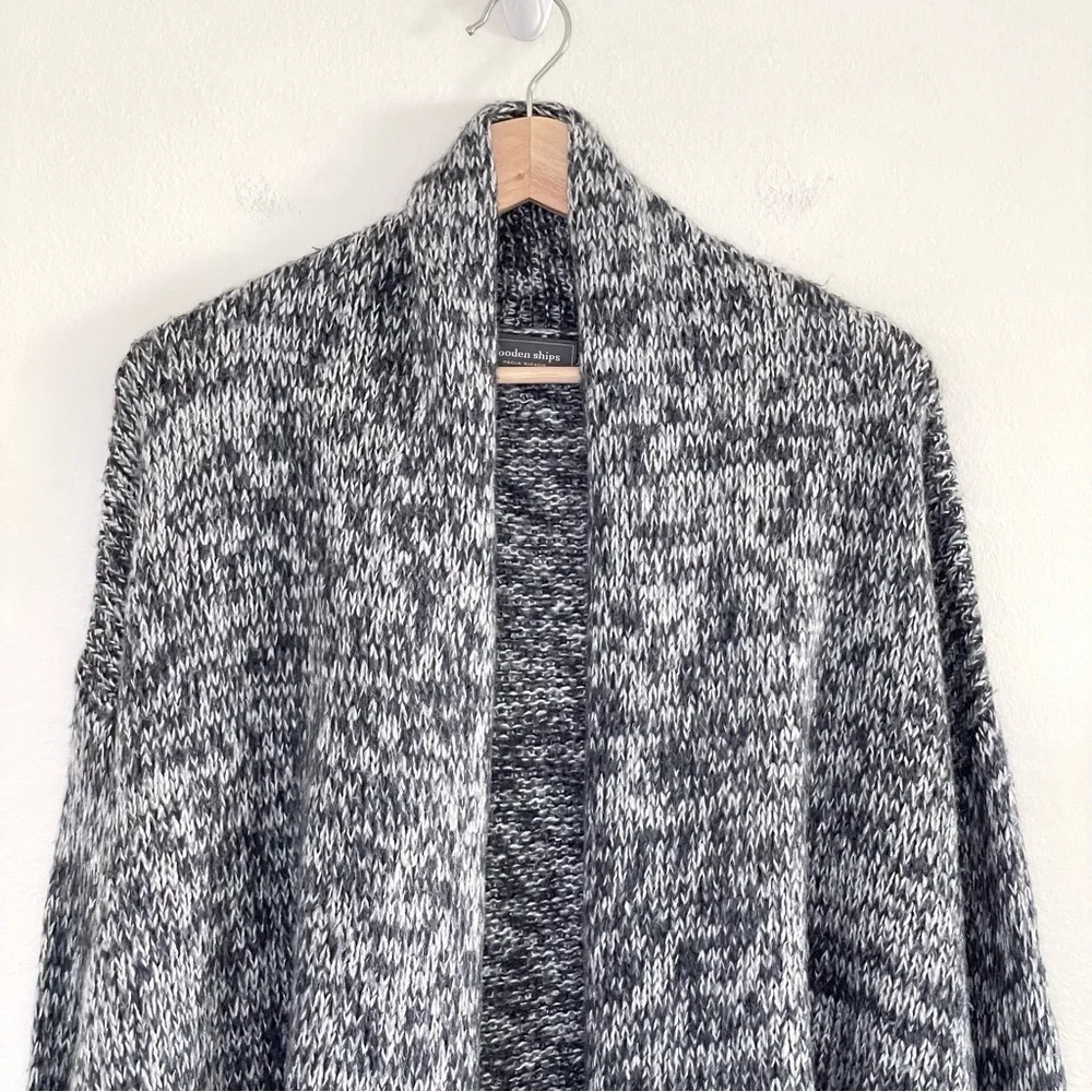 Wooden Ships Mohair Wool Blend Marled Knit Open Front Cardigan Sweater Grey S/M